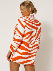 Zebra Print Blazer With Ruched Sleeves