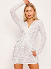 Ruched Twist Front Lurex Sequin Dress
