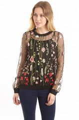 Floral Embroidered Sheer Top