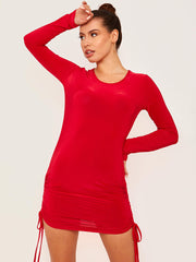 Slinky Long Sleeve Ruched Dress