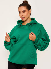 Ruched Sleeves Fleeced Hoodie