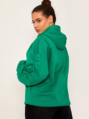 Ruched Sleeves Fleeced Hoodie