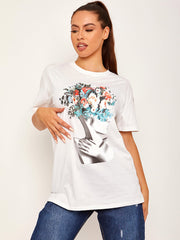 Blumengesicht grafisch gedrucktes T-Shirt
