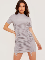 High Neck Ribbed Ruched Dress