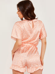 Wrap Front Belted Satin Printed Playsuit