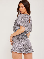 Wrap Front Belted Satin Printed Playsuit