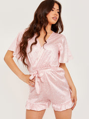 Wrap Front Belted Satin Printed Playsuit
