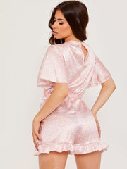 Wrap Front Belted Satin Printed Playsuit
