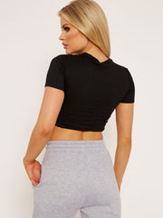 Almuth Graphic Print Lace Up Crop Top