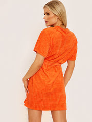 Handdoekpatroon ingeklakte shift -jurk