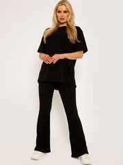 Towelling Fabric Oversized Top & Flare Trouser Co-ord