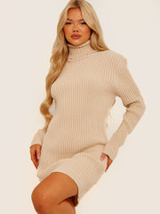Ribbed Knitted Roll Neck Bodycon Dress