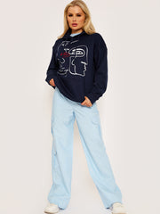 Face Graphic Hoodie with Embroidered Lip