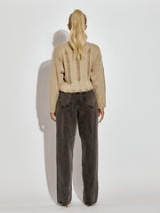 Long Sleeve Distressed Knitted Cropped Jumper