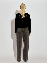 Long Sleeve Distressed Knitted Cropped Jumper