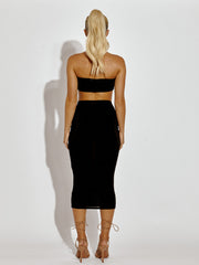 Plain Bandeau Crop Top & Midi Skirt Co-ord