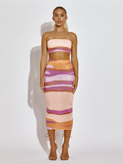 Printed Bandeau Crop Top & Midi Skirt Co-ord