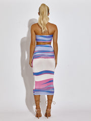 Printed Bandeau Crop Top & Midi Skirt Co-ord