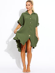 Plisse Detail Frill Saum übergroßes Kleid