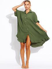 Plisse Detail Frill Saum übergroßes Kleid