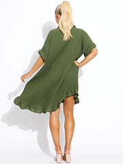 Plisse Detail Frill Saum übergroßes Kleid