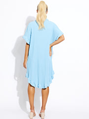 Plisse Detail Frill Saum übergroßes Kleid