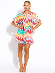 Zig Zag Plisse Detail Oversized Shirt & Shorts Co-ord