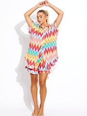 Zig Zag Plisse Detail Oversized Shirt & Shorts Co-ord