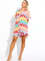 Zig Zag Plisse Detail Oversized Shirt & Shorts Co-ord