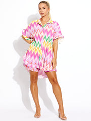 Zig Zag Plisse Detail Oversized Shirt & Shorts Co-ord