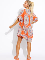 Mandala Print Plisse Detail Oversized Shirt & Shorts Co-ord
