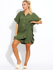 Plisse Detail Oversized Shirt & Shorts Co-ord