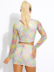 Multi Coloured Mesh Crop Top & Ring Skirt Co-ord