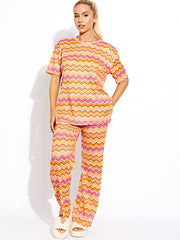 Geweven zig zag oversized top & broeker coördin