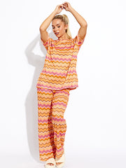 Geweven zig zag oversized top & broeker coördin