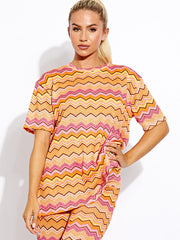 Geweven zig zag oversized top & broeker coördin