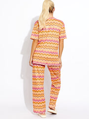 Geweven zig zag oversized top & broeker coördin