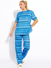 Geweven zig zag oversized top & broeker coördin