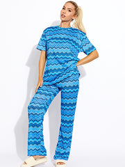 Geweven zig zag oversized top & broeker coördin