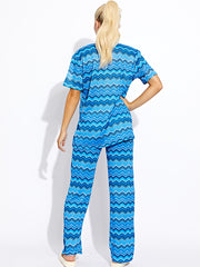 Geweven zig zag oversized top & broeker coördin