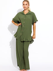 Plisse Detail Oversized Shirt & Trouser Co-ord