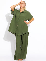 Plisse Detail Oversized Shirt & Trouser Co-ord