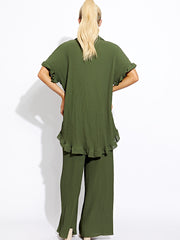 Plisse Detail Oversized Shirt & Trouser Co-ord