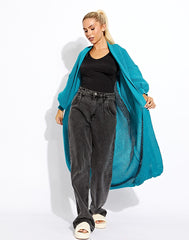 Balloon Sleeves Knitted Open Cardigan