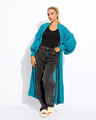 Balloon Sleeves Knitted Open Cardigan