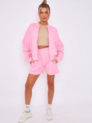 Oversized Bomber Style Fleece Zipper & Shorts Co-ord
