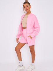 Oversized Bomber Style Fleece Zipper & Shorts Co-ord