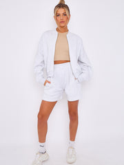 Oversized Bomber Style Fleece Zipper & Shorts Co-ord