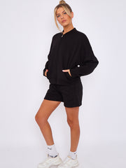 Oversized Bomber Style Fleece Zipper & Shorts Co-ord