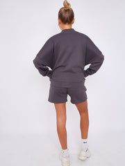 Oversized Bomber Style Fleece Zipper & Shorts Co-ord